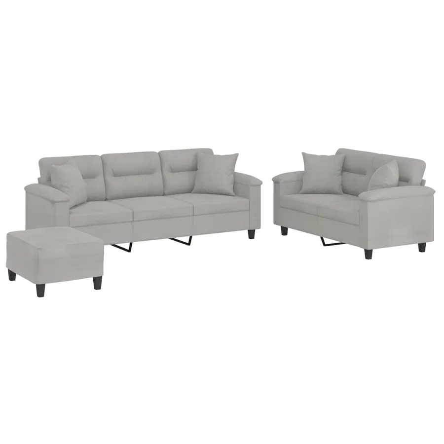Ensemble de canapés 3 pcs coussins Gris clair Tissu microfibre - 2