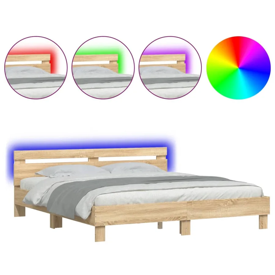Cadre de lit avec LED sans matelas chêne sonoma 200x200 cm - 2