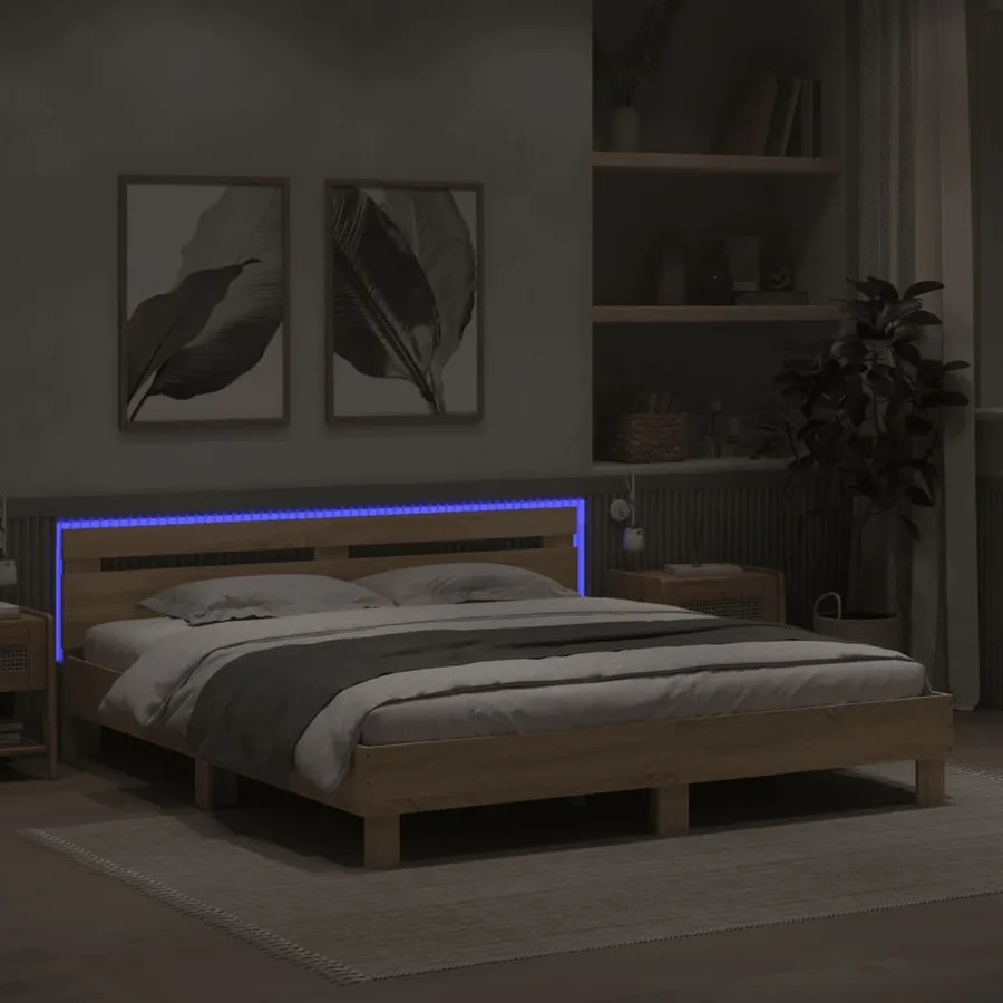 Cadre de lit avec LED sans matelas chêne sonoma 200x200 cm - 4