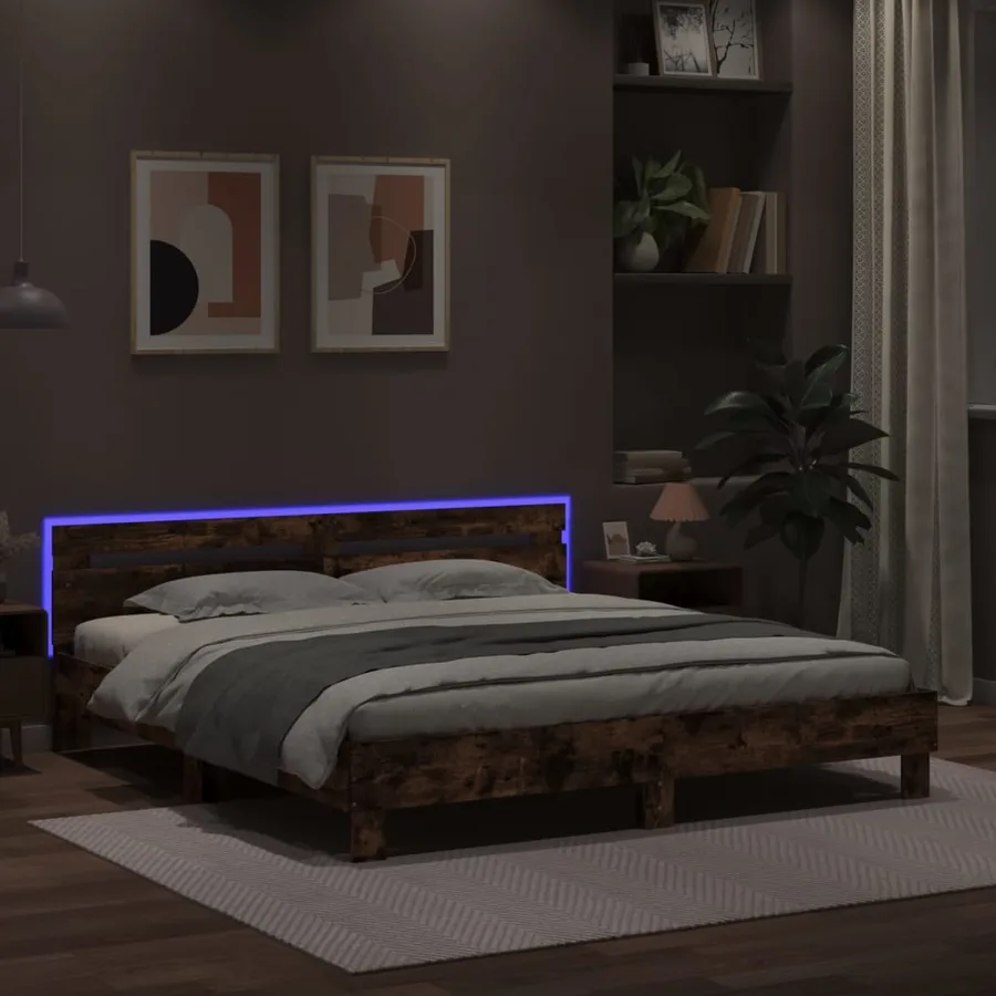 Cadre de lit avec LED sans matelas chêne fumé 200x200 cm - 4