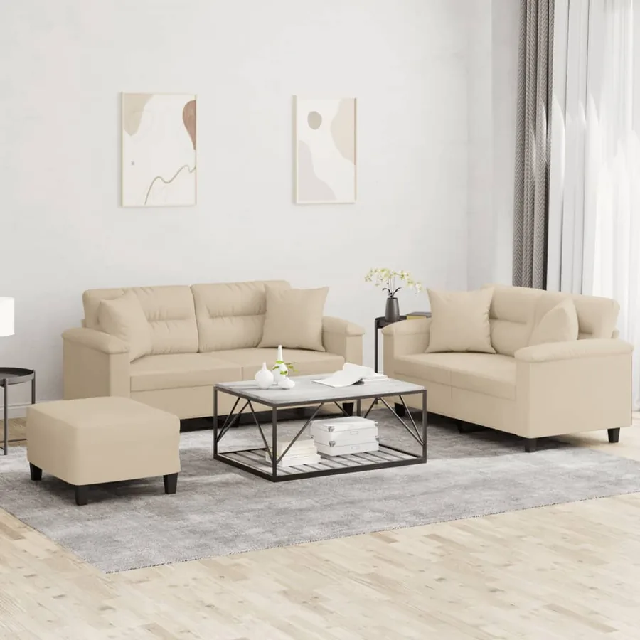Ensemble de canapés 3 pcs avec coussins Crème Tissu microfibre