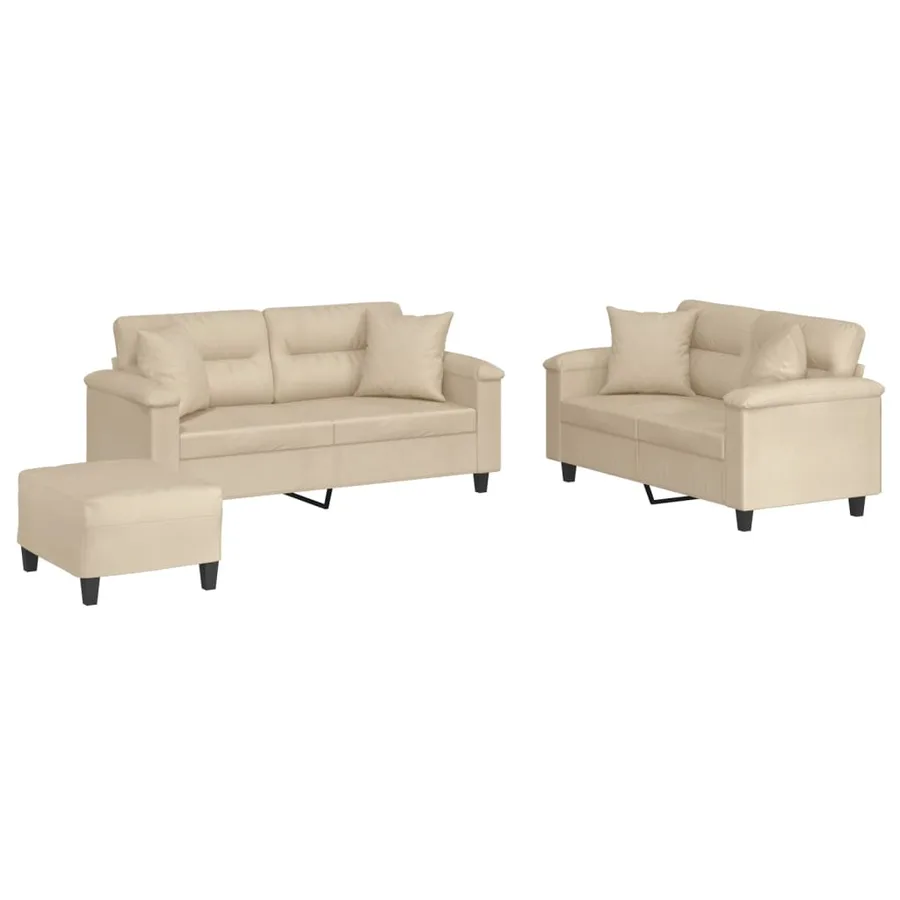 Ensemble de canapés 3 pcs avec coussins Crème Tissu microfibre - 2
