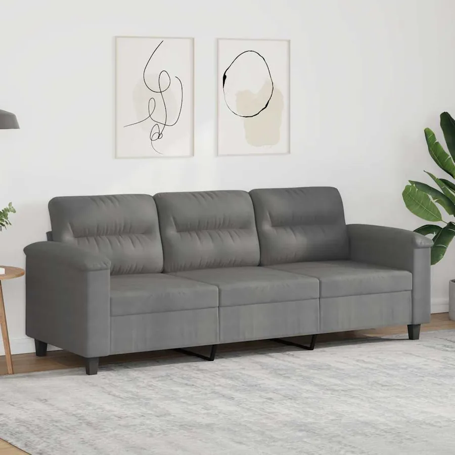 Canapé à 3 places Gris foncé 180 cm Tissu microfibre