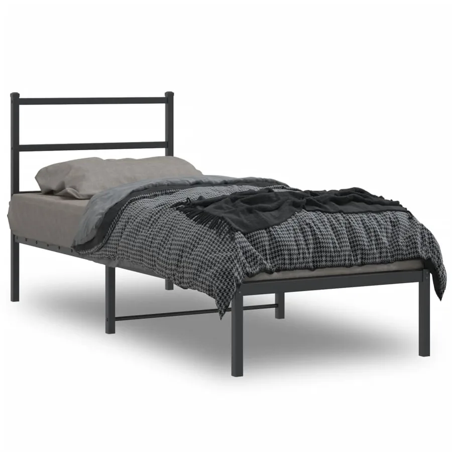 Cadre de lit métal sans matelas avec tête de lit noir 80x200 cm