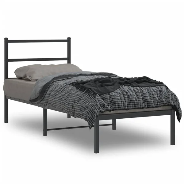 Cadre de lit métal sans matelas avec tête de lit noir 80x200 cm