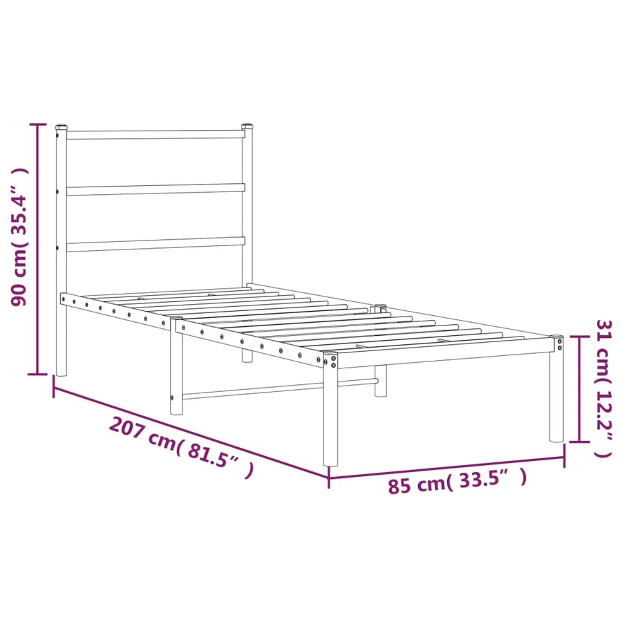 Cadre de lit métal sans matelas avec tête de lit noir 80x200 cm - 10