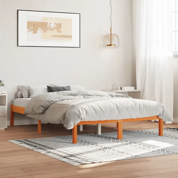 Cadre de lit sans matelas cire marron 120x190cm bois pin massif
