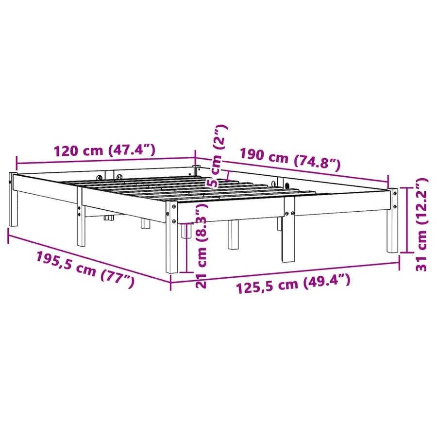 Cadre de lit sans matelas cire marron 120x190cm bois pin massif - 8