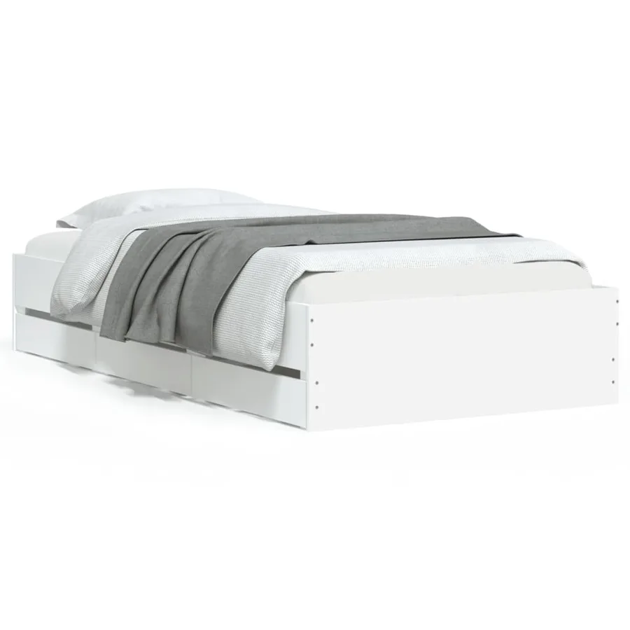 Cadre de lit avec tiroirs sans matelas blanc 100x200 cm - 2