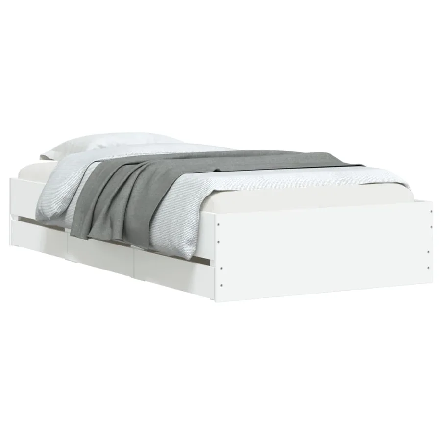 Cadre de lit avec tiroirs sans matelas blanc 100x200 cm - 3