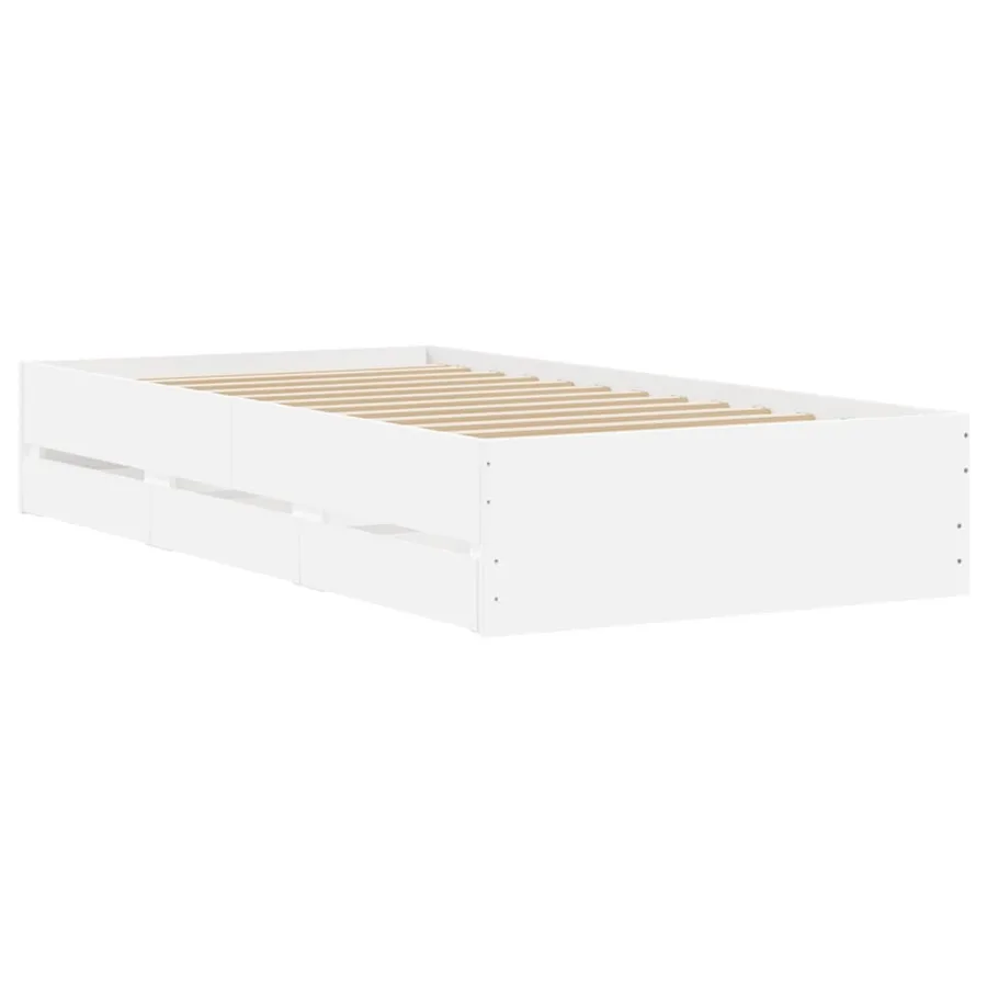 Cadre de lit avec tiroirs sans matelas blanc 100x200 cm - 4