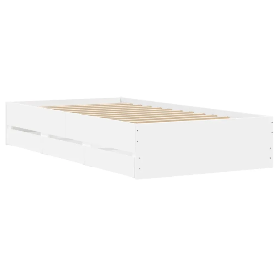 Cadre de lit avec tiroirs sans matelas blanc 100x200 cm - 8