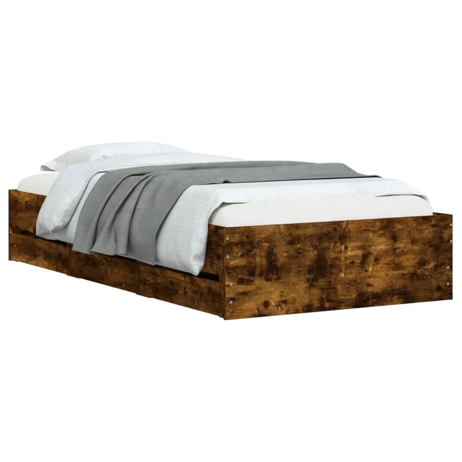 Cadre de lit avec tiroirs sans matelas chêne fumé 100x200 cm - 3