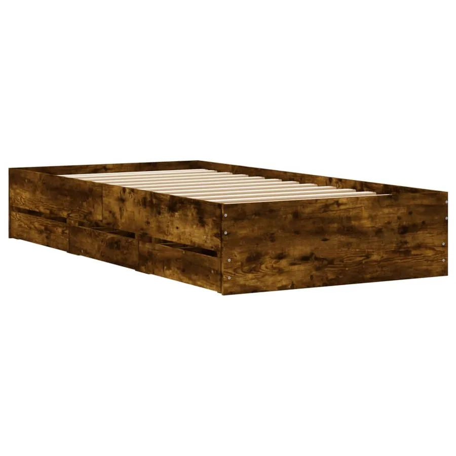 Cadre de lit avec tiroirs sans matelas chêne fumé 100x200 cm - 8
