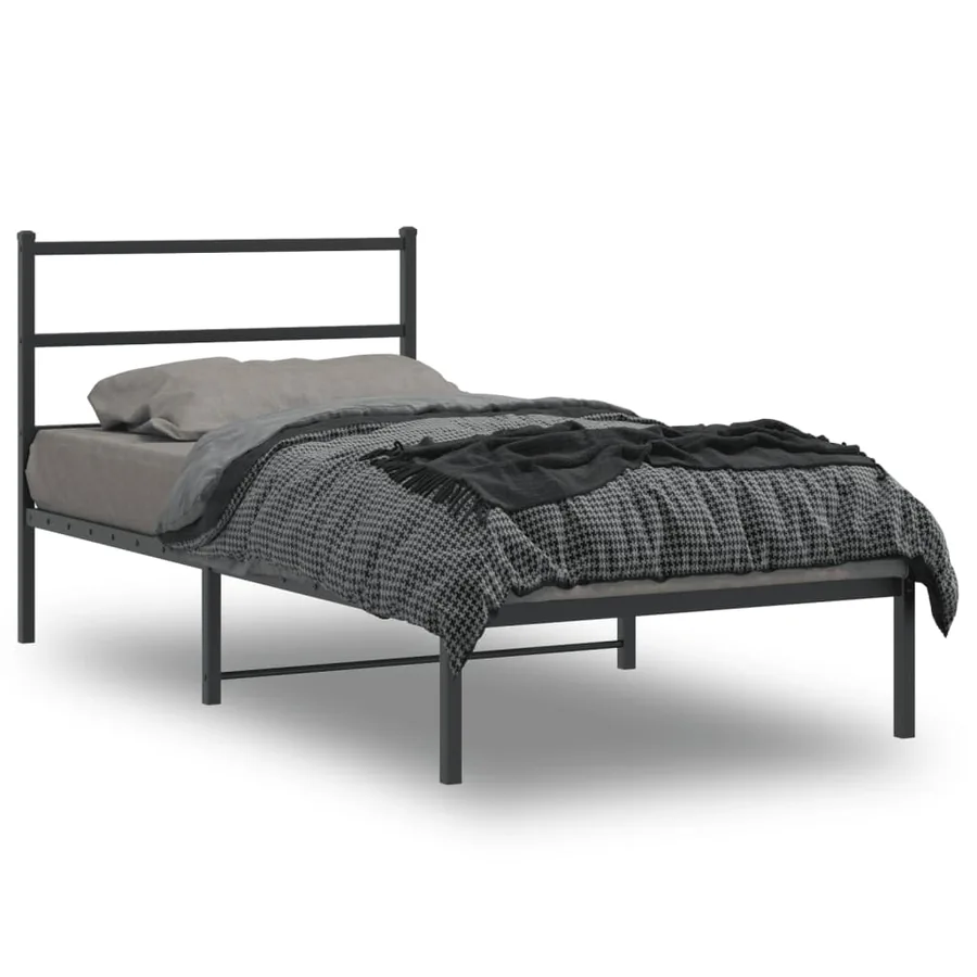 Cadre de lit métal sans matelas avec tête de lit noir 107x203cm