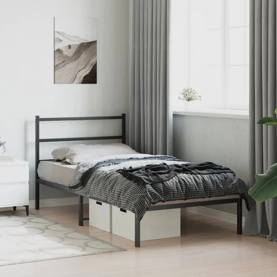 Cadre de lit métal sans matelas avec tête de lit noir 107x203cm - 4