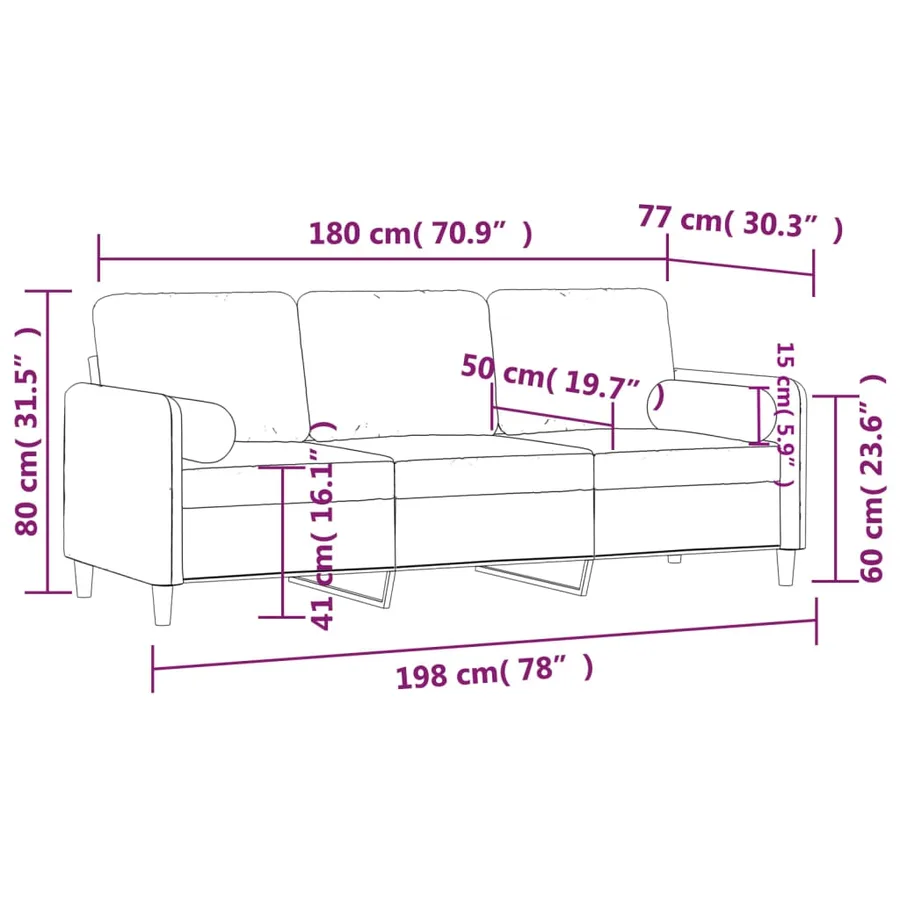 Canapé 3 places avec oreillers décoratifs rose 180 cm velours - 8
