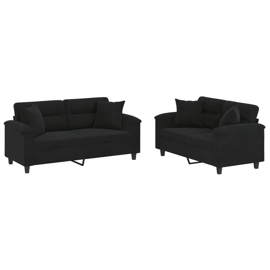 Ensemble de canapés 2 pcs avec coussins Noir Tissu microfibre - 2