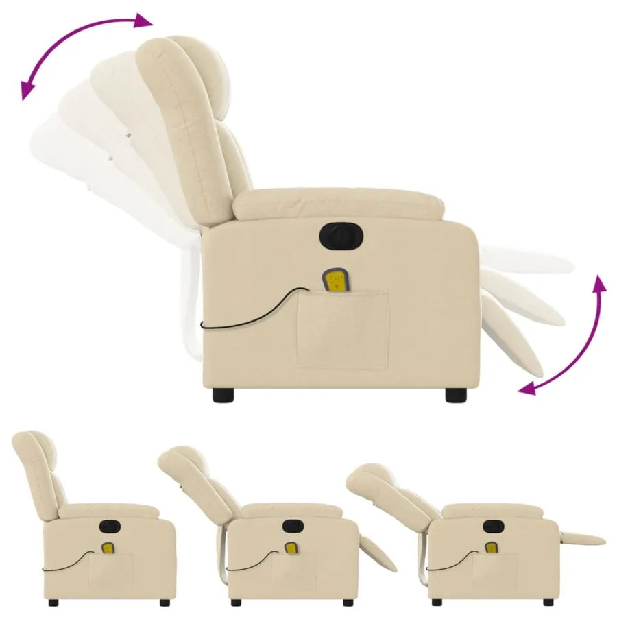 Fauteuil inclinable de massage électrique crème tissu - 7