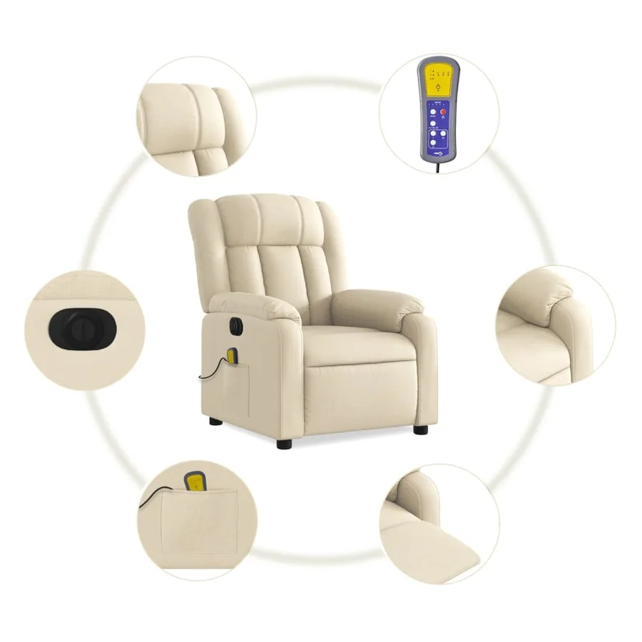 Fauteuil inclinable de massage électrique crème tissu - 8