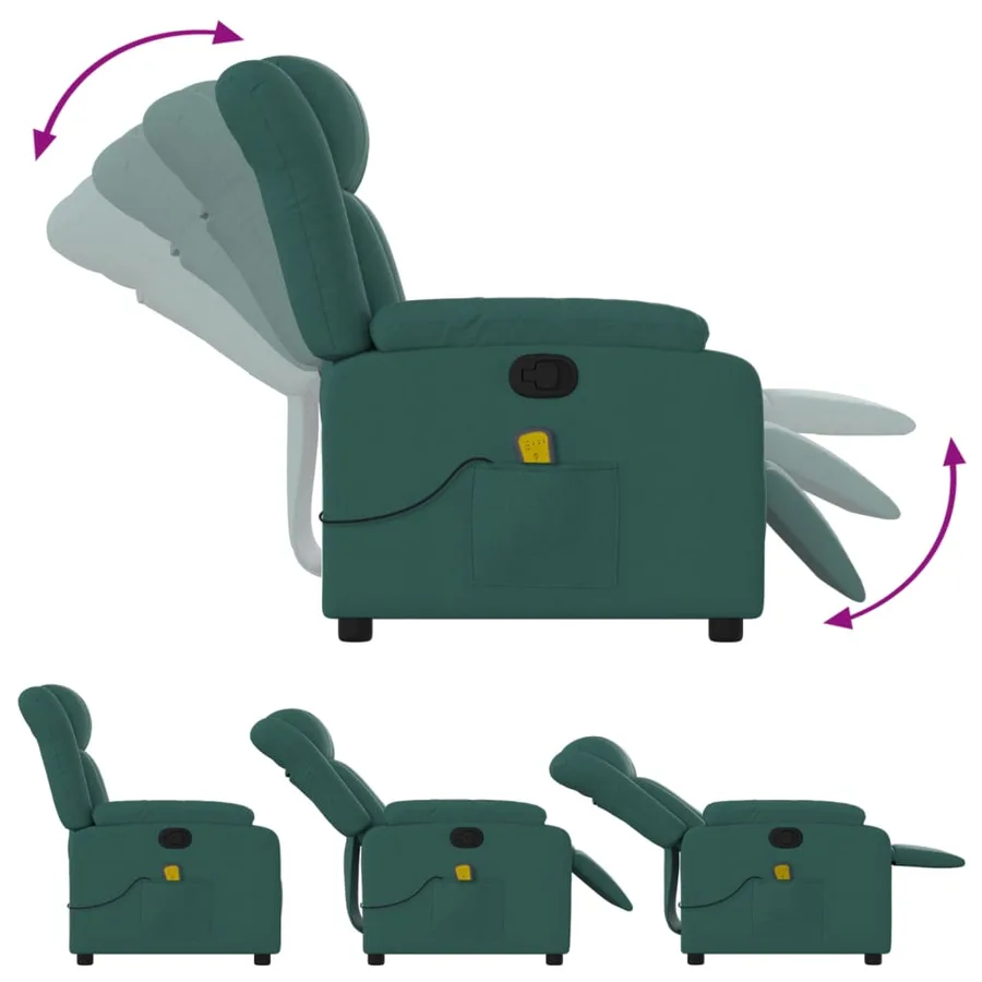 Fauteuil inclinable de massage vert foncé tissu - 5