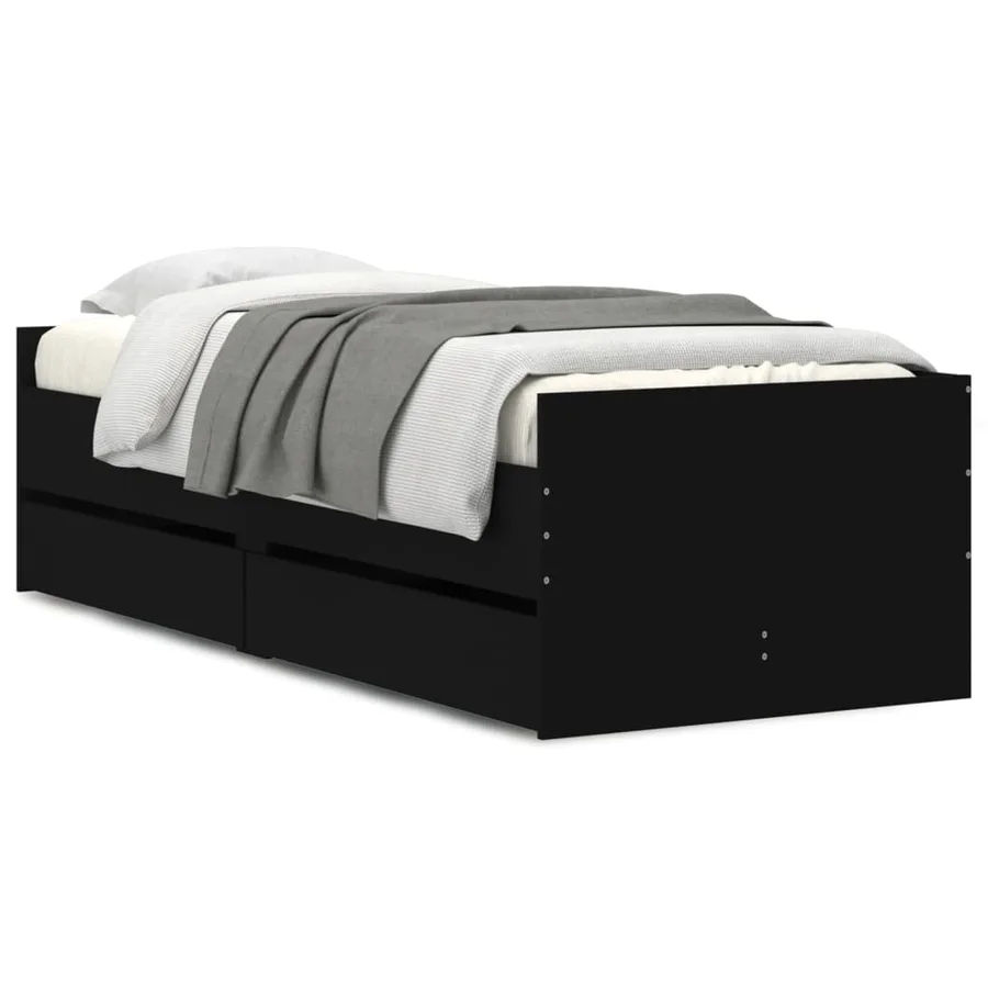 Cadre de lit avec tiroirs sans matelas noir 100x200 cm - 2