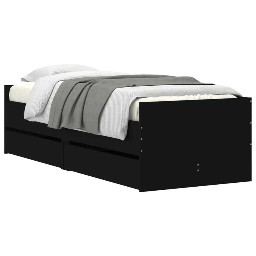 Cadre de lit avec tiroirs sans matelas noir 100x200 cm - 3