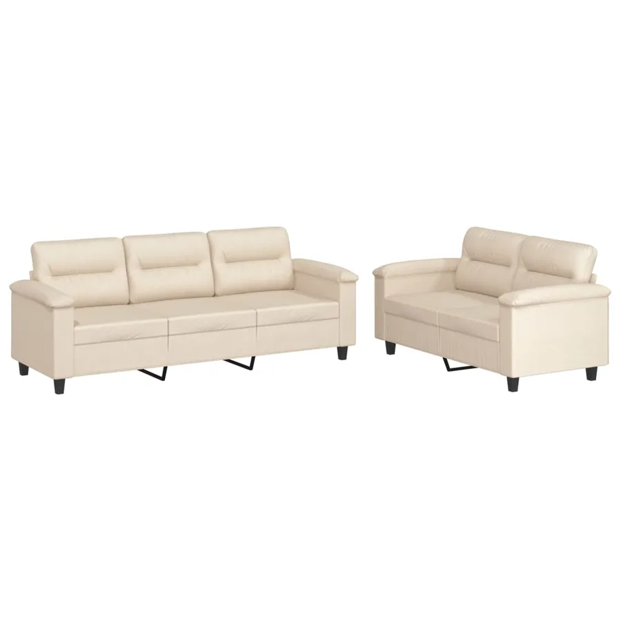 Ensemble de canapés 2 pcs avec coussins beige tissu microfibre - 2