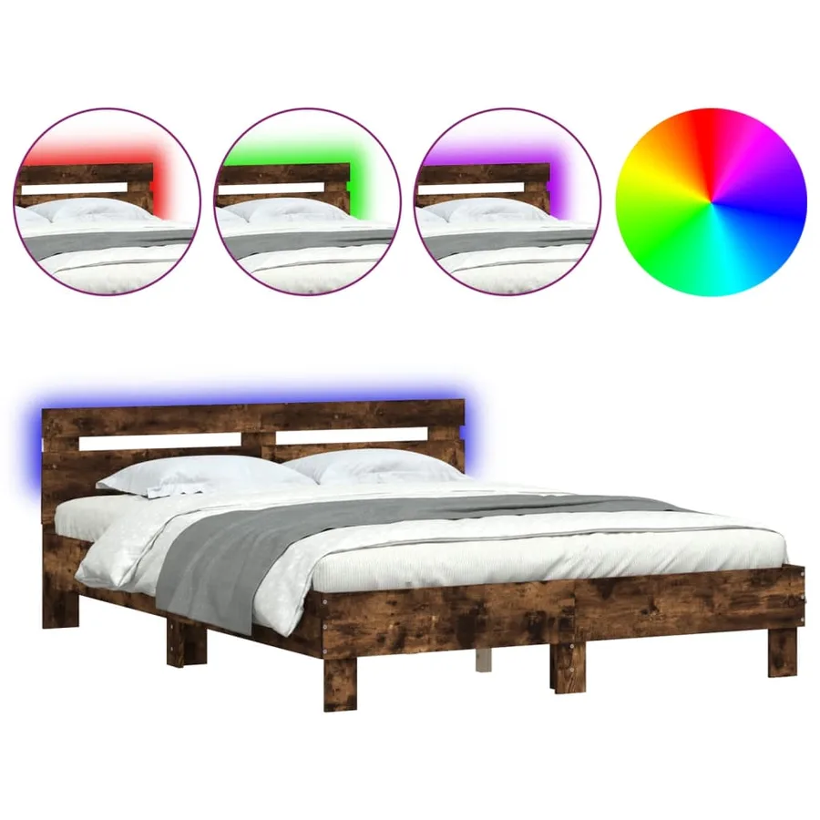 Cadre de lit avec LED sans matelas chêne fumé 150x200 cm - 2