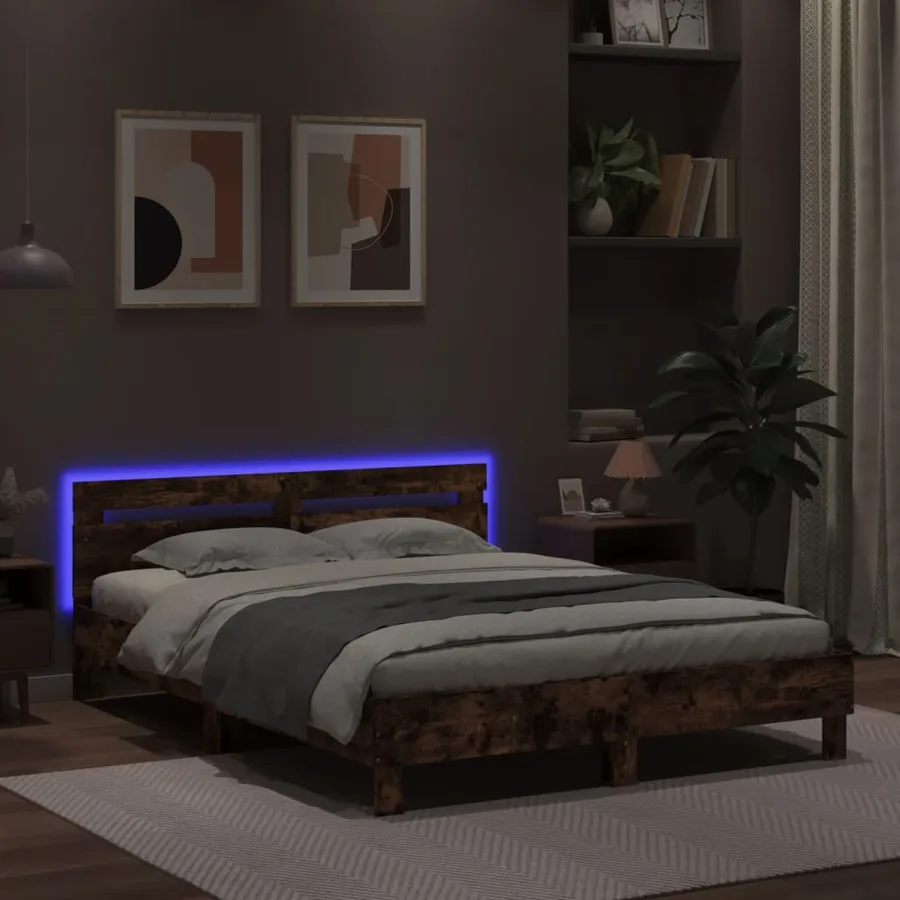 Cadre de lit avec LED sans matelas chêne fumé 150x200 cm - 4