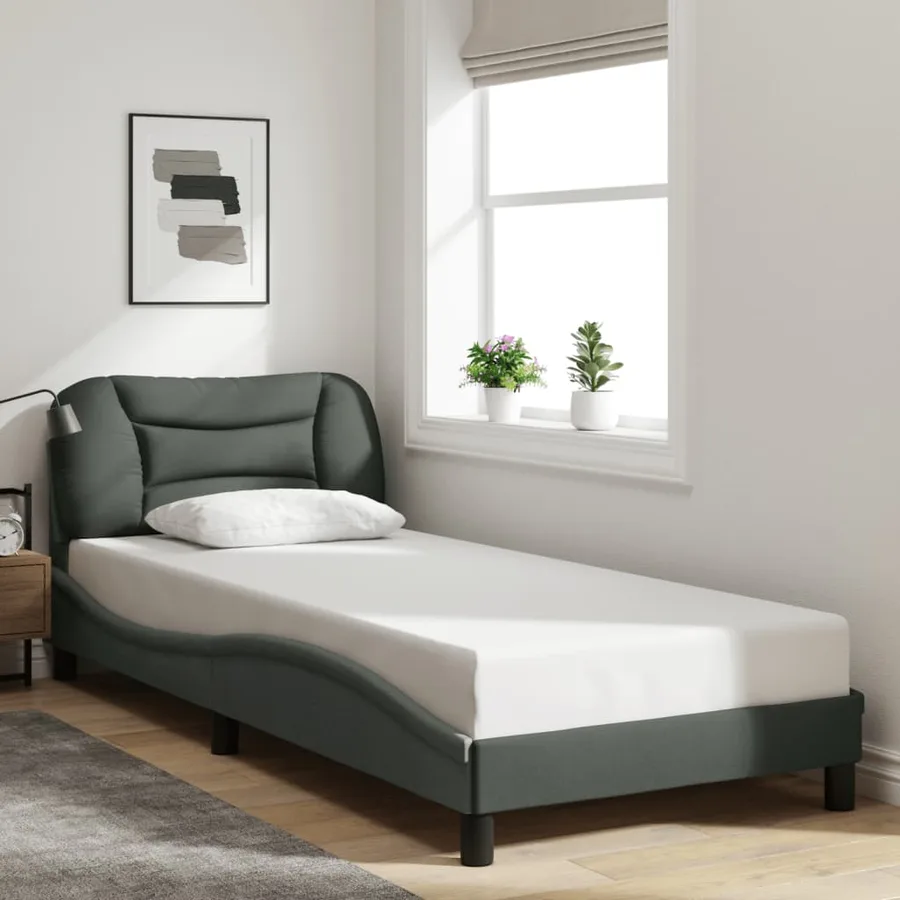 Cadre de lit avec LED sans matelas Hvar gris foncé 90x200 cm tissu - 4