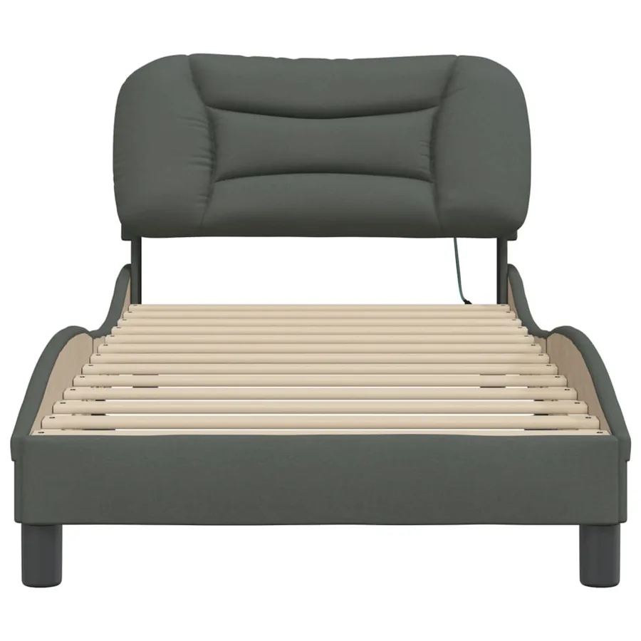 Cadre de lit avec LED sans matelas Hvar gris foncé 90x200 cm tissu - 6
