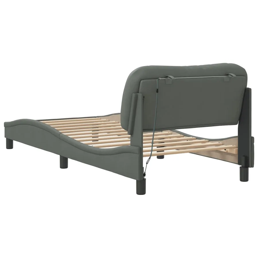 Cadre de lit avec LED sans matelas Hvar gris foncé 90x200 cm tissu - 9