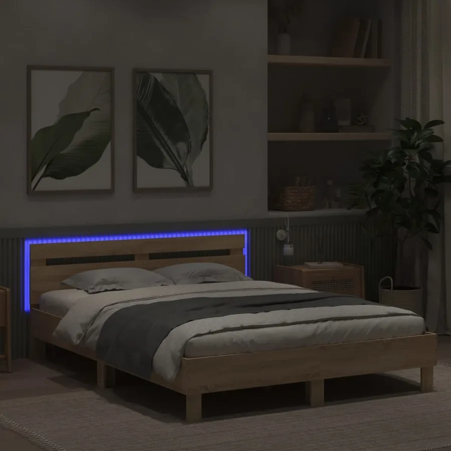 Cadre de lit avec LED sans matelas chêne sonoma 140x200 cm - 4