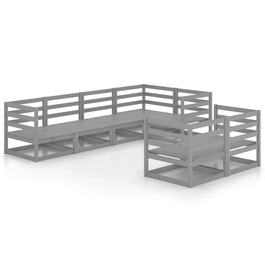 Salon de jardin 7 pcs Gris Bois de pin massif - 2