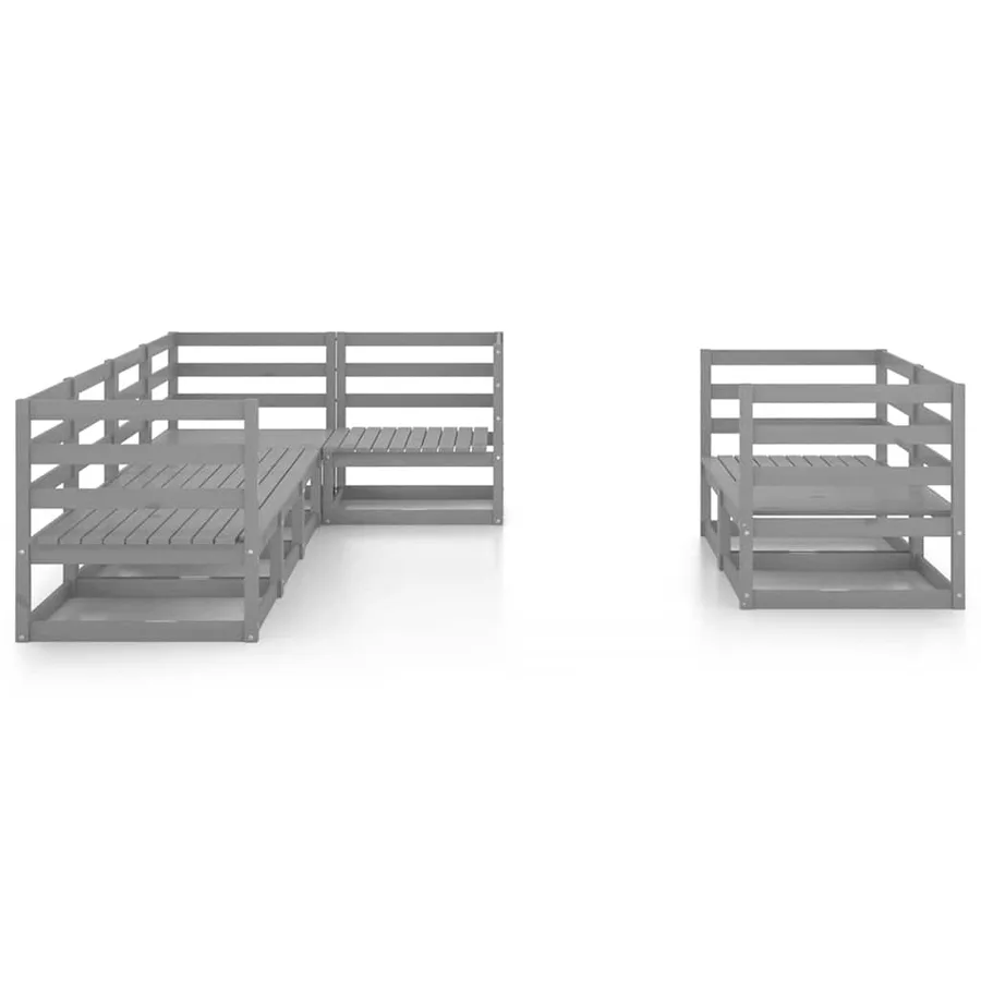Salon de jardin 7 pcs Gris Bois de pin massif - 3