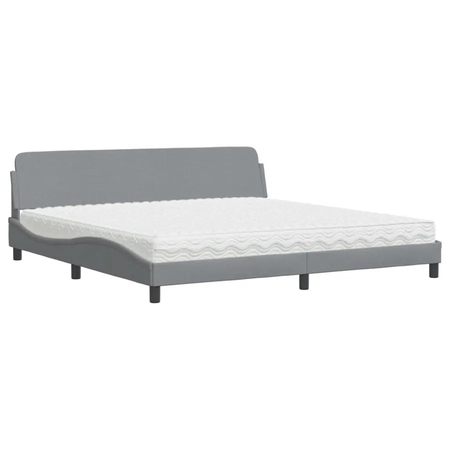 Lit avec matelas Dover gris clair 200x200 cm tissu - 2