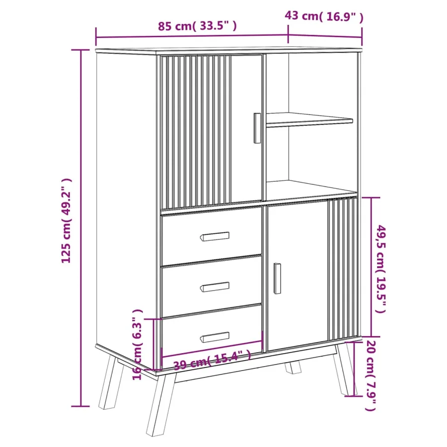 Buffet haut OLDEN marron 85x43x125 cm bois massif de pin - 12