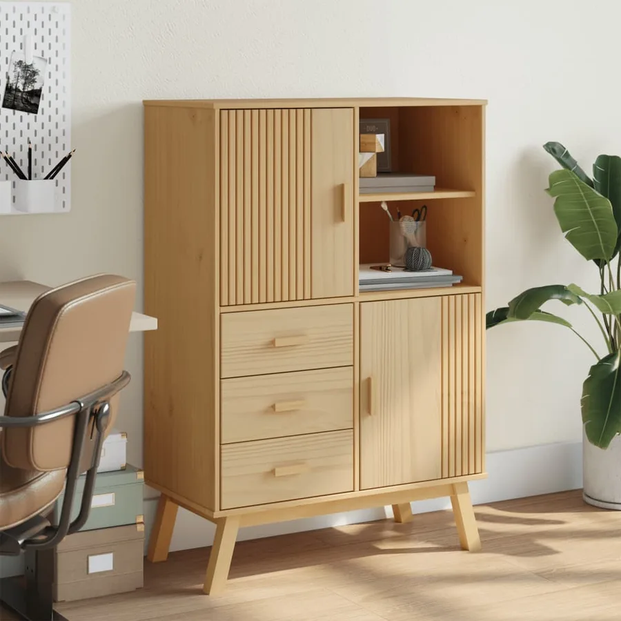 Buffet haut OLDEN marron 85x43x125 cm bois massif de pin - 3