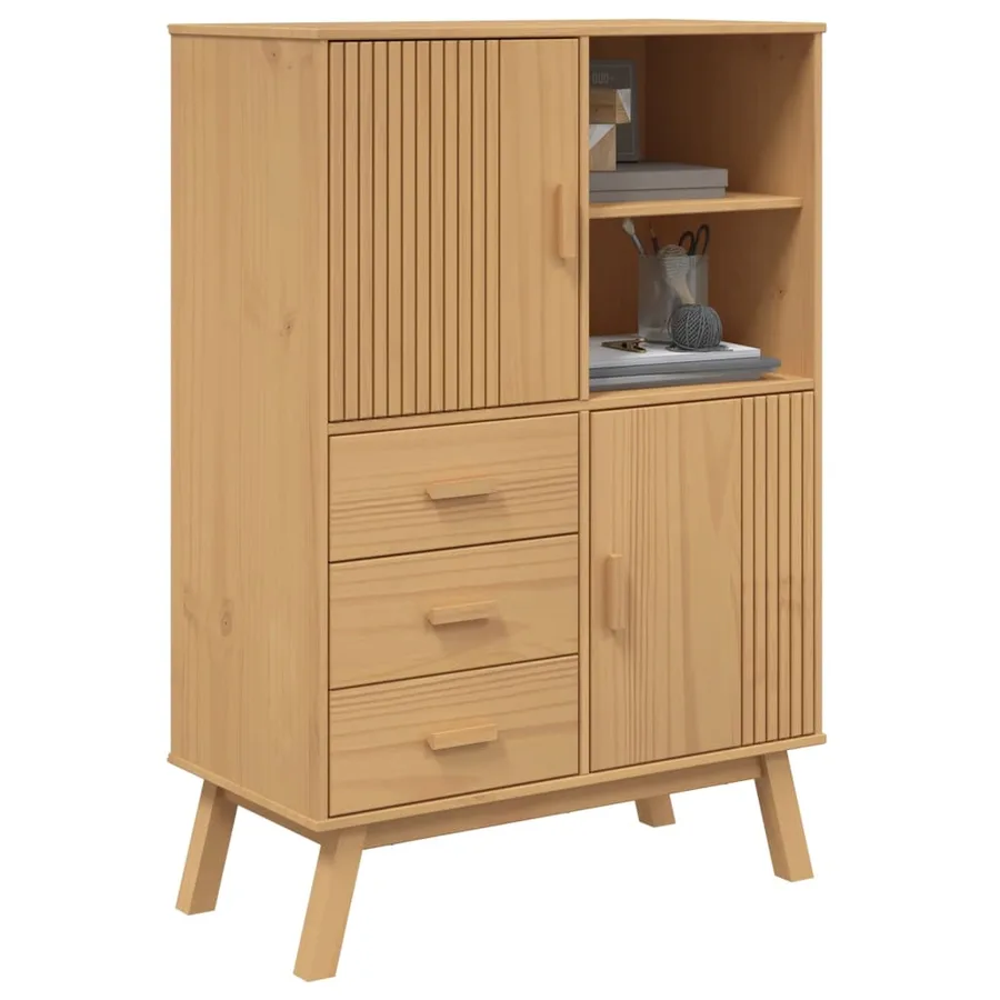 Buffet haut OLDEN marron 85x43x125 cm bois massif de pin - 4