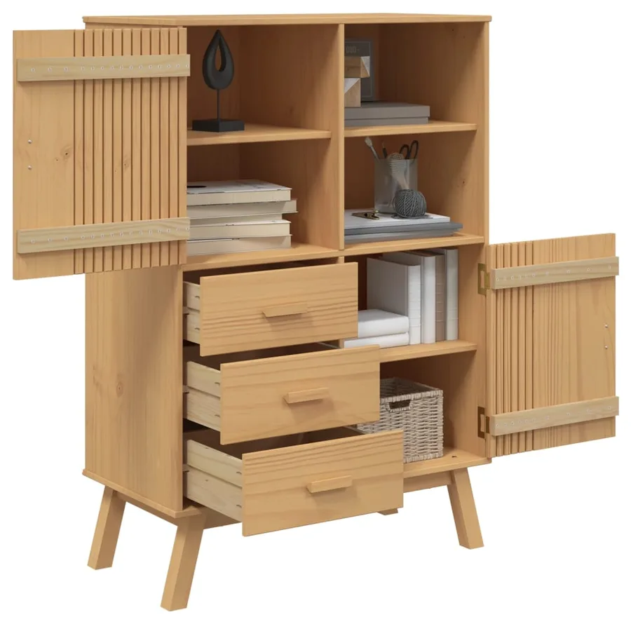 Buffet haut OLDEN marron 85x43x125 cm bois massif de pin - 5