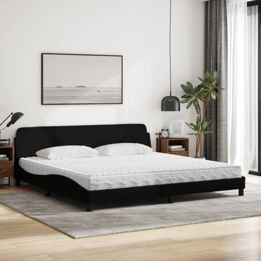 Lit avec matelas Dover noir 200x200 cm tissu - 3