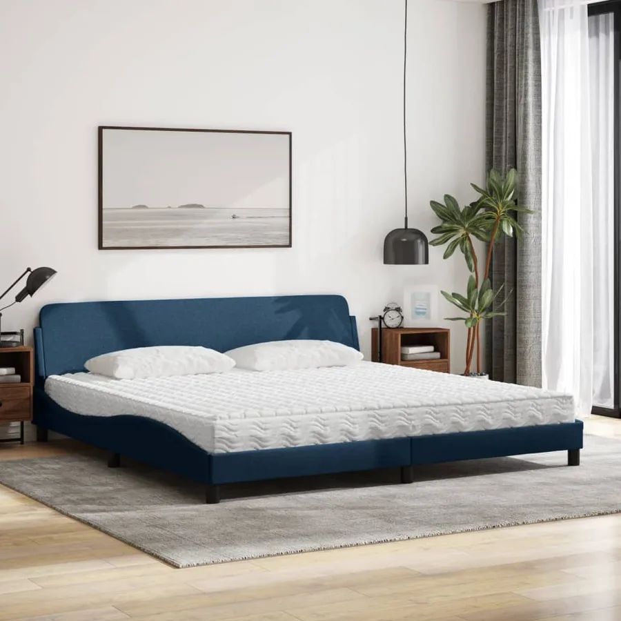 Lit avec matelas Dover bleu 200x200 cm tissu - 3