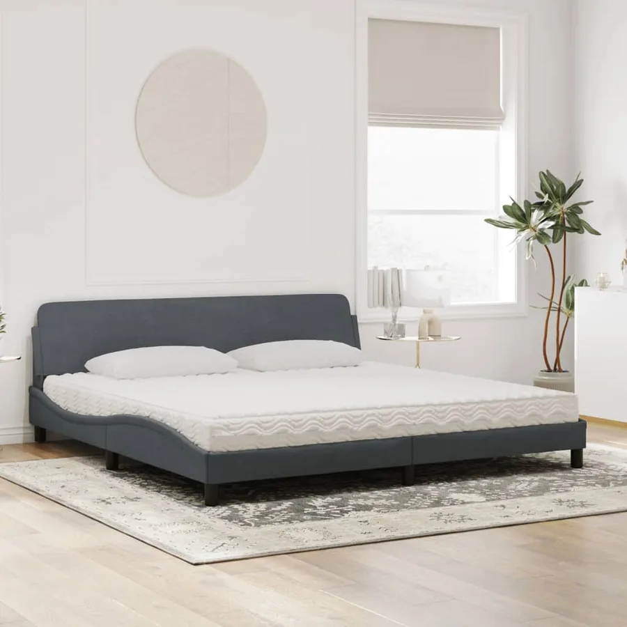 Lit avec matelas Dover gris foncé 200x200 cm velours - 3