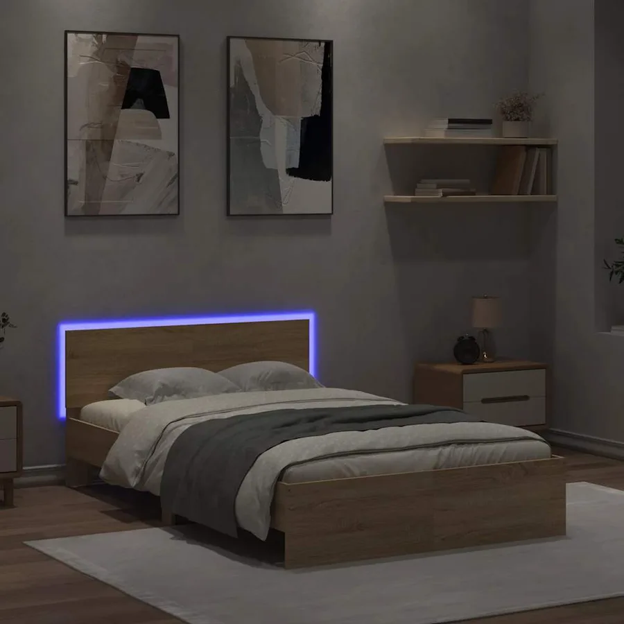 Cadre de lit avec LED sans matelas chêne sonoma 135x190 cm - 4