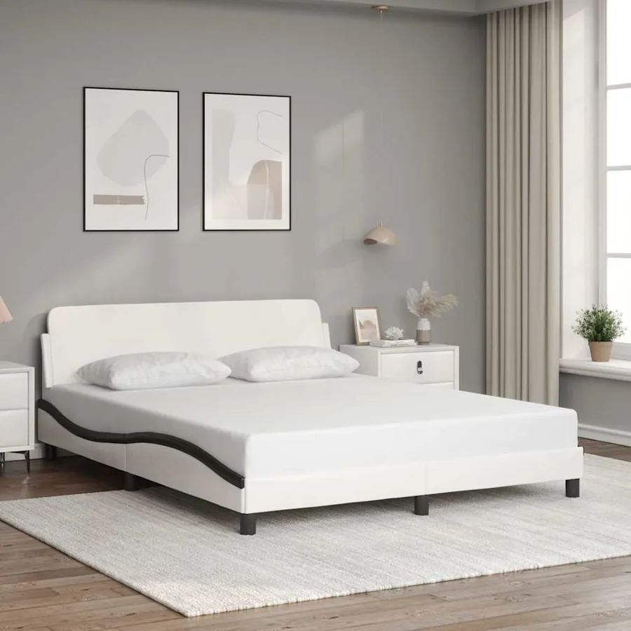 Cadre de lit Dover blanc et noir 160x200 cm similicuir