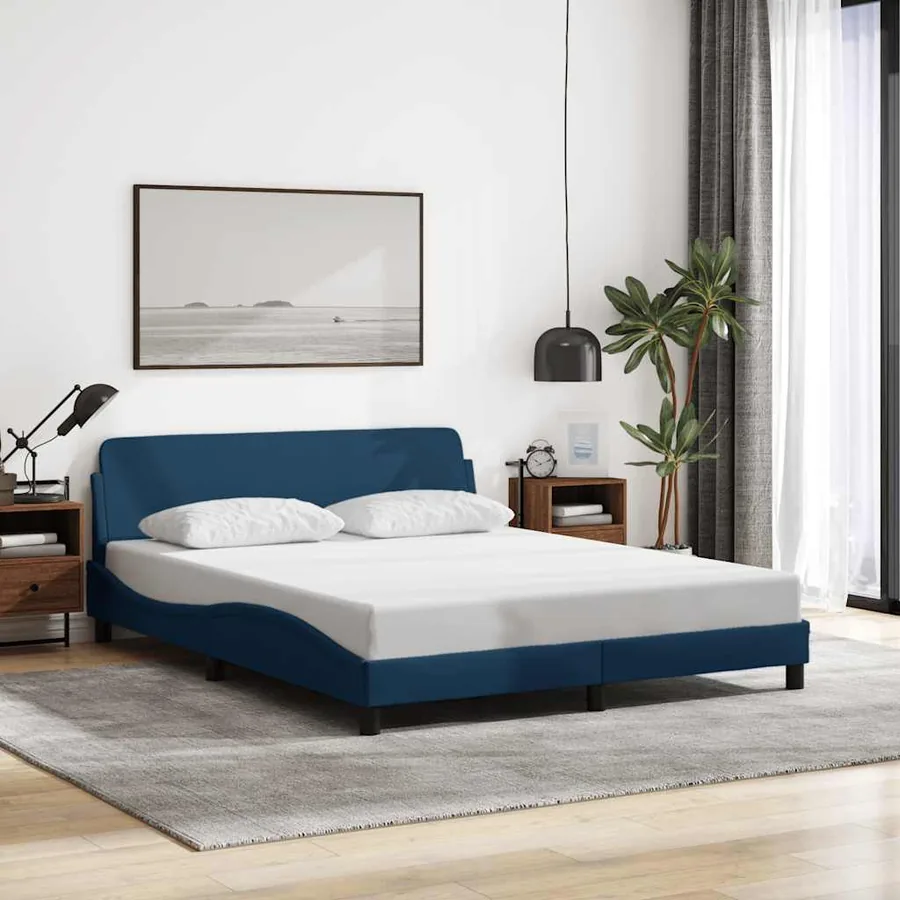 Cadre de lit avec tête de lit Dover bleu 160x200cm tissu