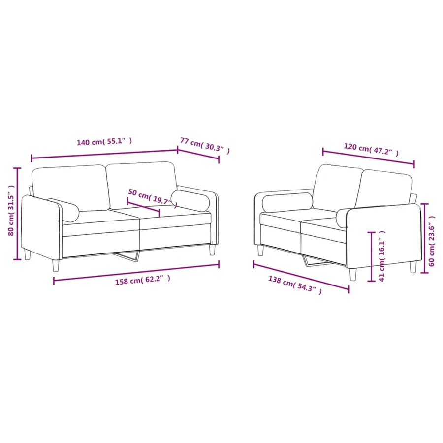 Ensemble de canapés 2 pcs avec coussins gris foncé velours - 8