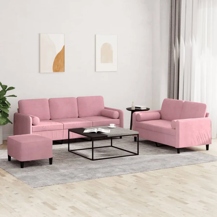 Ensemble de canapés 3 pcs avec coussins rose velours