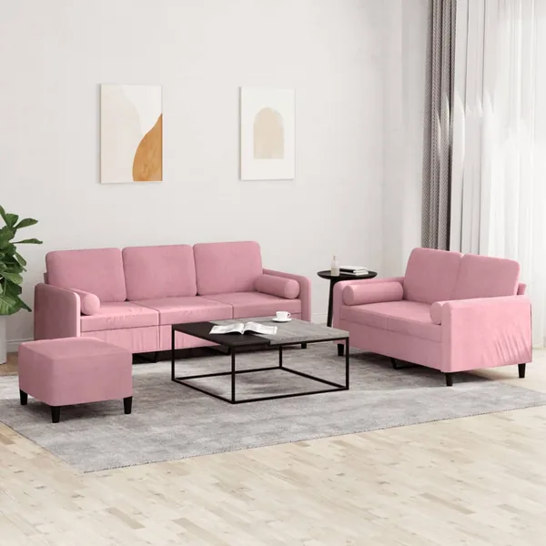 Ensemble de canapés 3 pcs avec coussins rose velours